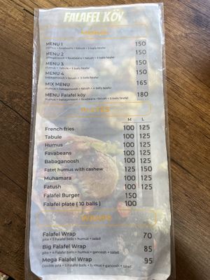 Current menu   at Falafel Köy in Istanbul