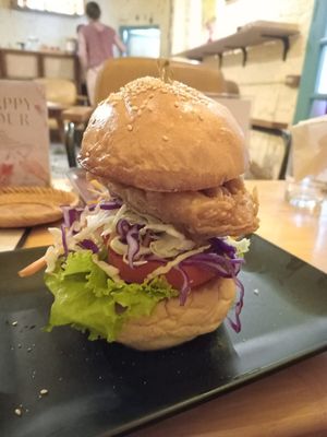 Spicy “chicken” burger  at Burgeryyy Downtown in Hanoi