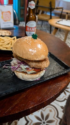 spicy chickin burger (plant based) at Burgeryyy Downtown in Hanoi