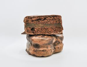 Vegan and gluten free chocolate argentinian alfajor with almond caramel filling at Ninna Homemade Bakery in Dubai