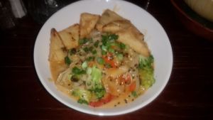 Red curry rice noodles  at Grass Skirt Tiki Room in Columbus