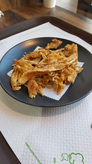 the pancakes came out a bit different than on the menu pic but it was still nice at Happy Veggie - 天街素食 in Budapest