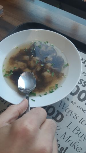 Wonton soup with mini wontons at Happy Veggie - 天街素食 in Budapest