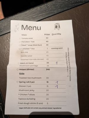 Menu March 2026 at Chay Vỉa Hè in Hanoi