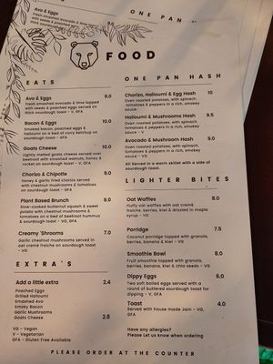 Menu at Orso in Leicester