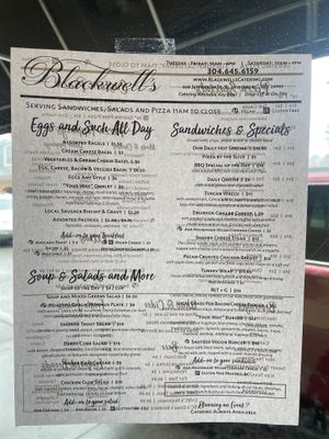 Vegan dishes marked with a "v" in the menu  at Blackwell's Catering in Lewisburg