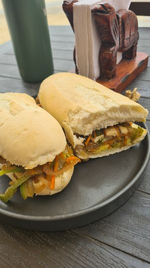 Vegan baguette at Pan & Vino in Puerto Villamil