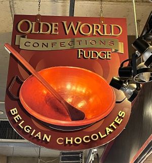 sign   at Olde World Confections Fudge in North Vancouver