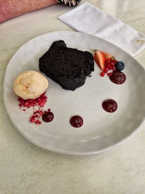 Fudge cake (vegan) at Mission Estate Restaurant in Napier