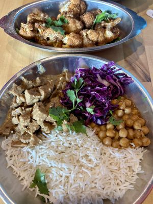 Seitan korma bowl and cauliflower   at The Twisted Indian in St Petersburg