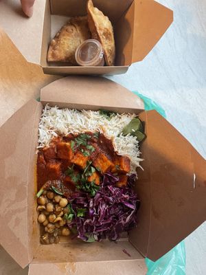 Tofu masala bowl and vegan somosa   at The Twisted Indian in St Petersburg