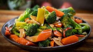 seasona mixed vegetable stir fry at Local Shibuya in Tokyo