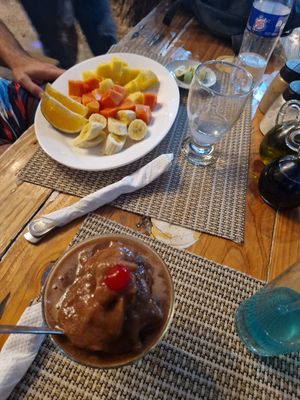 Homemade banana ice cream and salad fruit at Riviera Punta Cana in Punta Cana