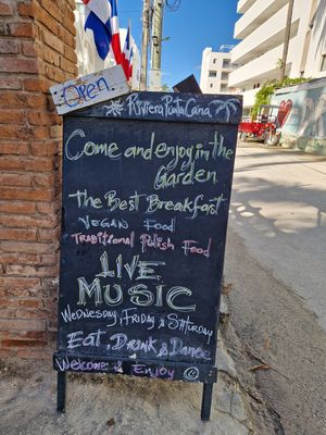 Outdoor board "vegan food" at Riviera Punta Cana in Punta Cana