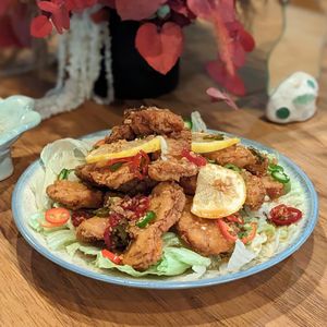 Vegan Fried Tofu with Spicy and Sour Sauce at Ggulggeok House - 꿀꺽하우스 in Busan