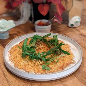 Veganised Corn, Sweet Potato and Potato Jeon  at Ggulggeok House - 꿀꺽하우스 in Busan