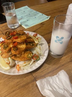 The tofu dish was massive and delicious! (Sorry we didn't love the rice wine)  at Ggulggeok House - 꿀꺽하우스 in Busan