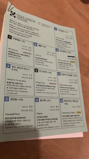 Makgeolli beer list  at Ggulggeok House - 꿀꺽하우스 in Busan