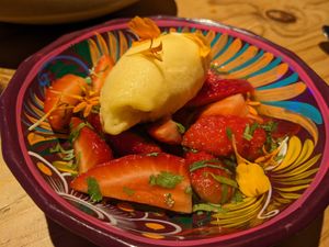 Dessert with cilantro at Frida in Tarragona
