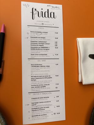 Marked menu  at Frida in Tarragona