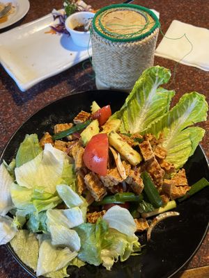 Thai tofu salad (vegan) with sticky rice  at Royal YUM in Denton