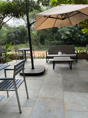 Lots of outdoor seating   at The Sprout in Auroville