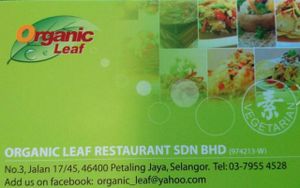 Business Card and contact details at Organic Leaf in Petaling Jaya