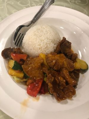 Sweet and sour mushroom with rice at Organic Leaf in Petaling Jaya