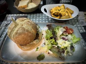 Vegetarian Burger & Patatas bravas  at Toro Tapas Ronda in Ronda