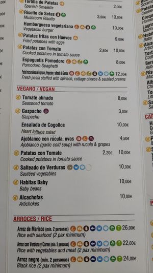 all vegan options, the signs for the vegetables are wrong at Toro Tapas Ronda in Ronda