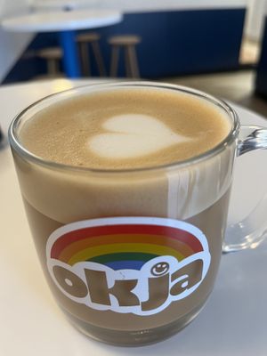 Flat white with oat milk  at Okja - Kloof in Cape Town