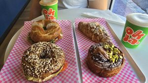 2 bagels and 2 pastries and 2 hot drinks at Okja - Kloof in Cape Town