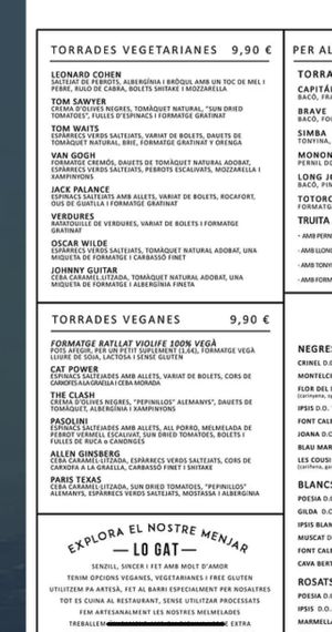 Menú  at Lo Gat in Tarragona