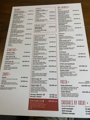 Menu with clearly marked vegan options  at Gosht in Tashkent