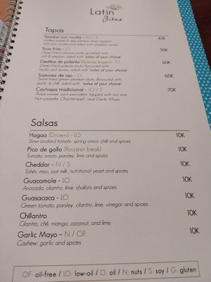 Menu at Taksu Galeria in Ubud