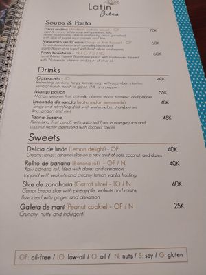 Menu at Taksu Galeria in Ubud