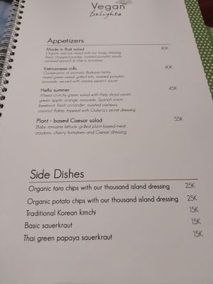 Menu at Taksu Galeria in Ubud