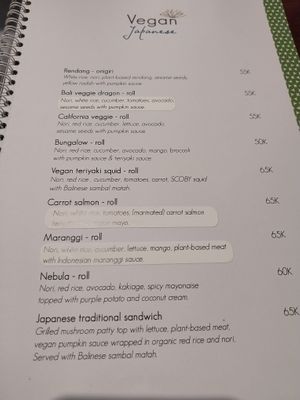 Menu at Taksu Galeria in Ubud