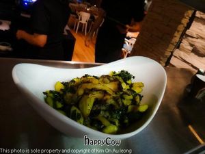 Savory mushroom barley risotto with sautéed kale and zucchini  at Invitation V in Montreal