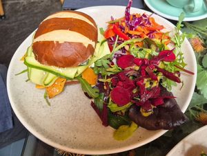 Vegan pretzel sandwich at The Salisbury Orangery in Salisbury