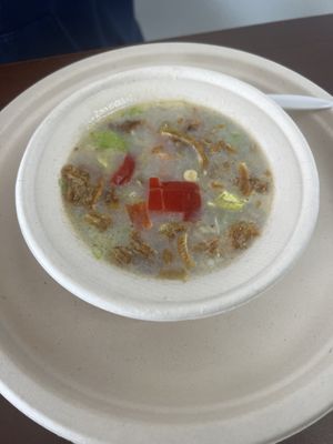 Soup of the day was corn & greens  at Veggos Green Cuisine in Lake Forest