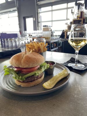Vegan burger & fries  at The Woods Restaurant in Denver