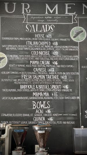 Here are some salad options, quinoa, options, and açai options  at Romancing The Bean in Burbank