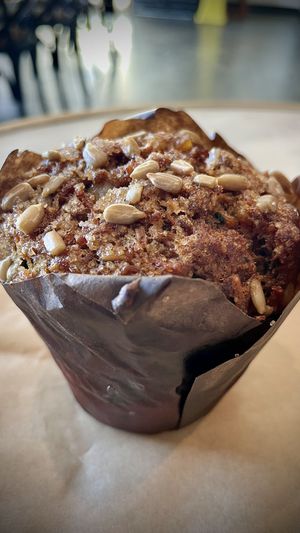 On any given day, they have at least two different kinds of vegan muffins. This is the bran carrot cake muffin.  at Romancing The Bean in Burbank