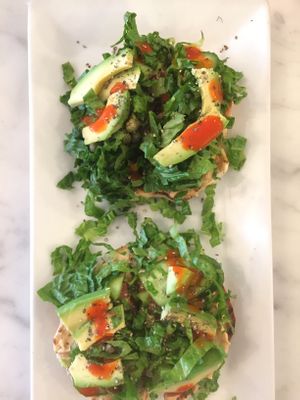 Open face bagel sandwich  at Romancing The Bean in Burbank