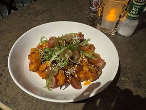Korean fried cauliflower can be made vegan by omitting the lime crema  at Vintage Tavern in Port Huron