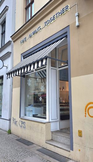 Exterior of cafe #Veganuary at 2D Cafe Always Together in Berlin