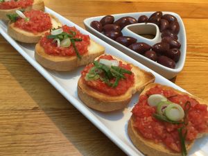 Bruschetta and olives at Konoba Mareta in Korcula