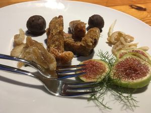 Vegan fig cake with chocolates at Konoba Mareta in Korcula