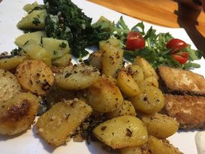 Roasted potatoes, and tofu with chard at Konoba Mareta in Korcula